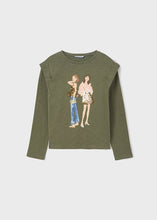 Näytä galleriassa, &#39;Paljettisomisteiset tytöt&#39; pitkähihainen t-paita, oliivinvihreä 